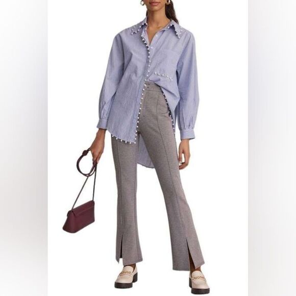 Maeve Anthropologie Wide Leg Pants High Waist Seam Ankle Slit Trousers Plaid 14 - Picture 3 of 14